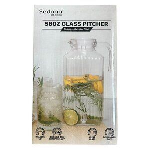 Sedona Kitchen 58oz Ribbed Clear Glass Pitcher with Lid Hot Cold Drinks